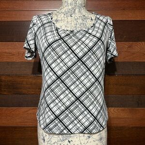 Covington Scoop Neck Short Sleeve Black and White Striped Blouse